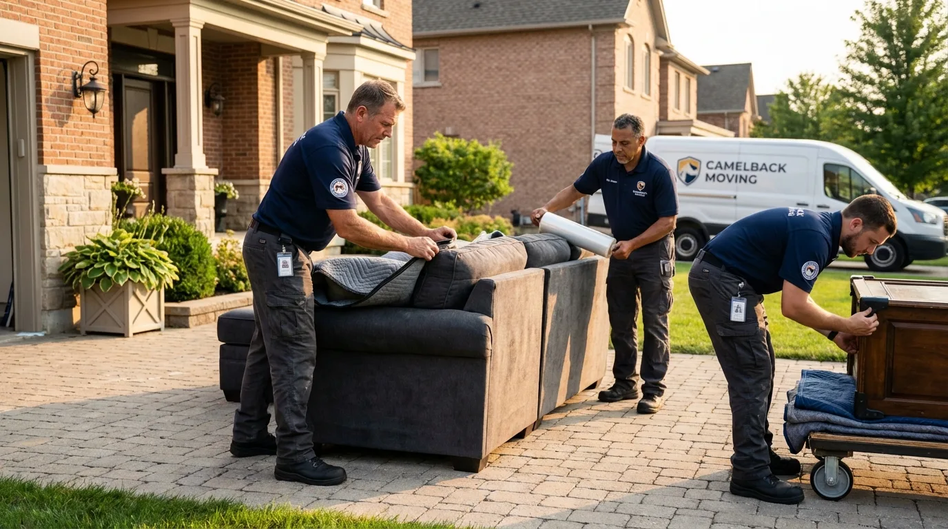 Large estate moving crew wrapping furniture in Saint Hedwig, TX