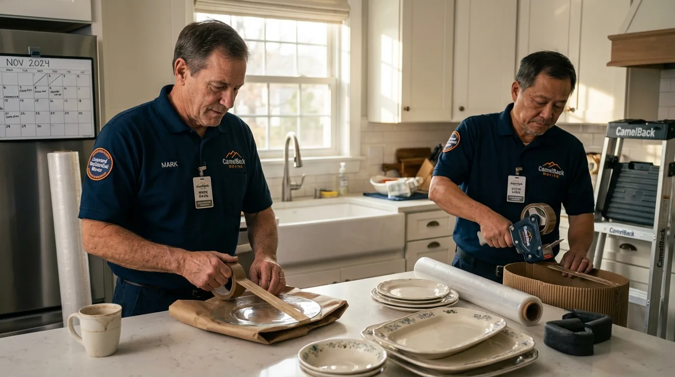 Professional crew packing kitchen dishware in Saint Hedwig, TX